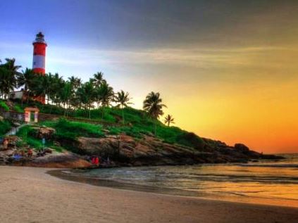 Hora de la tarde vista a la playa, Kovalam